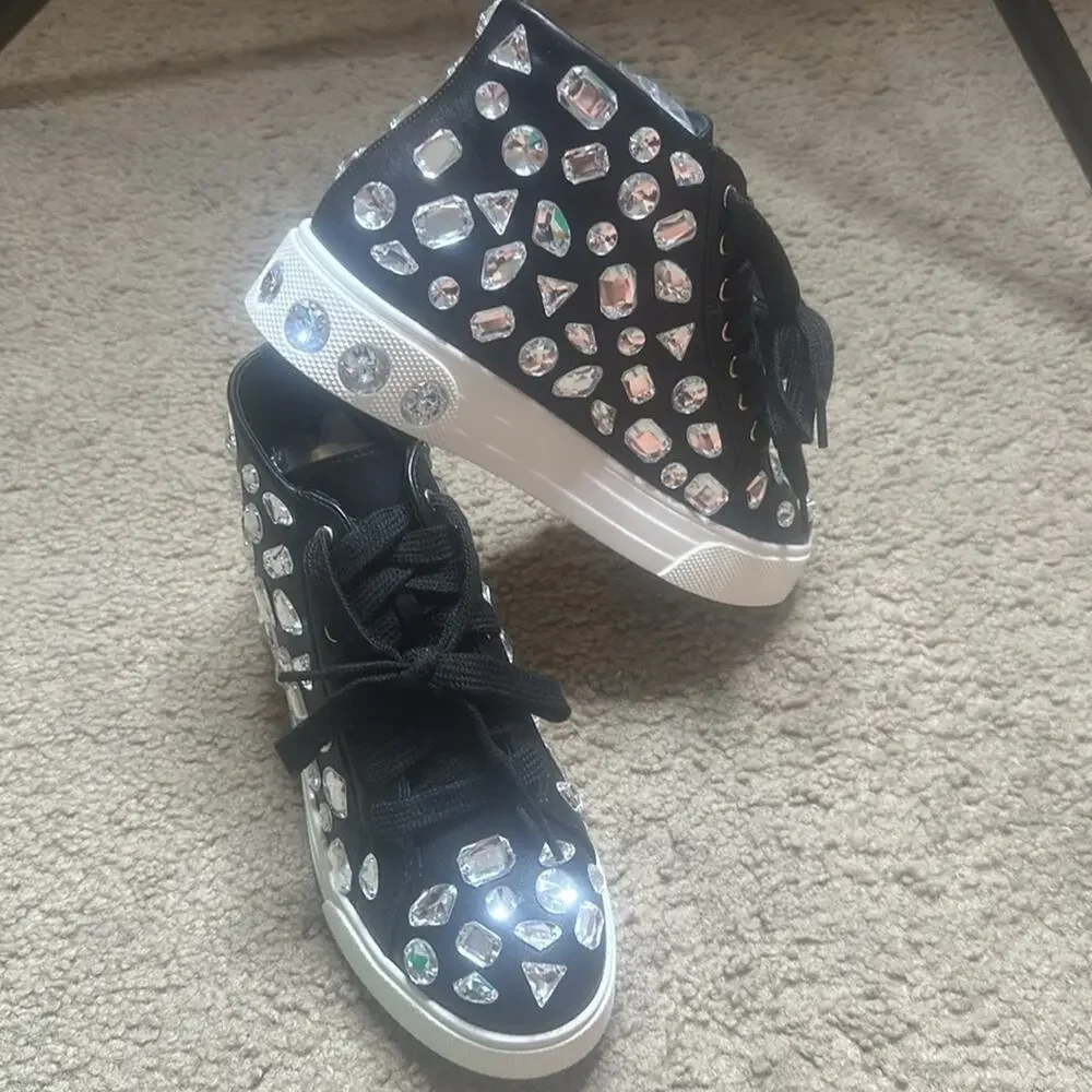 LAUREN LORRAINE NEW IN BOX HILANA BLACK EMBELLISHED HIGH TOP SNEAKERS Size 5.5 - Picture 5 of 15